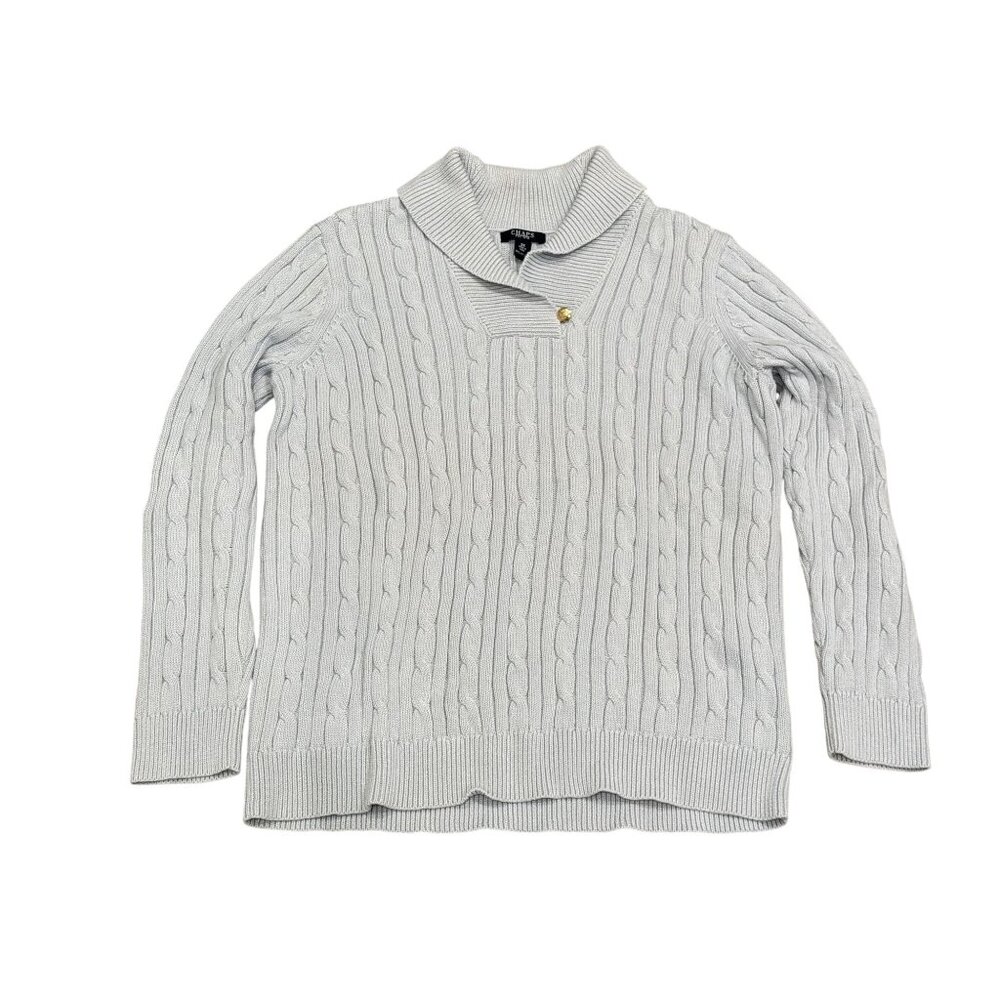 Chaps Womens 2x Light Blue Cable Knit Collar Neck Pullover Sweater Long Sleeve